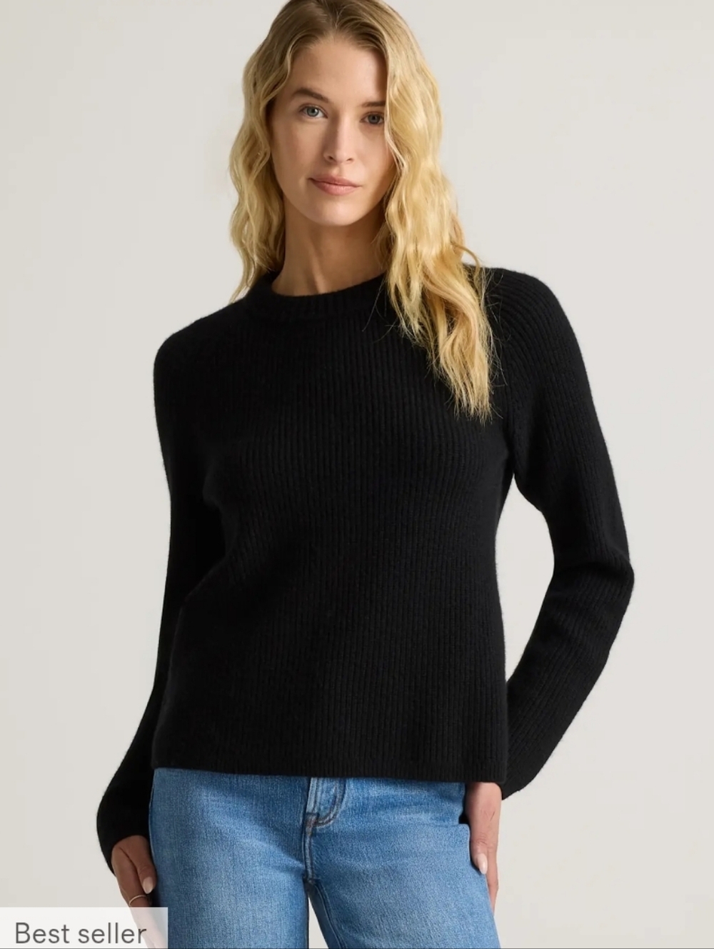 QUINCE CASHMERE FISHERMAN SWEATER IN BLACK